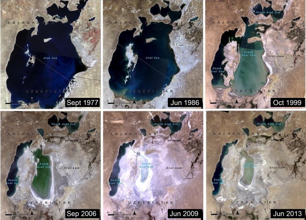 Aral sea depletion over time