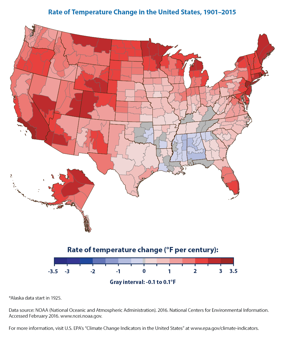 Rate of Temperature Change in the United States, 1900-2015