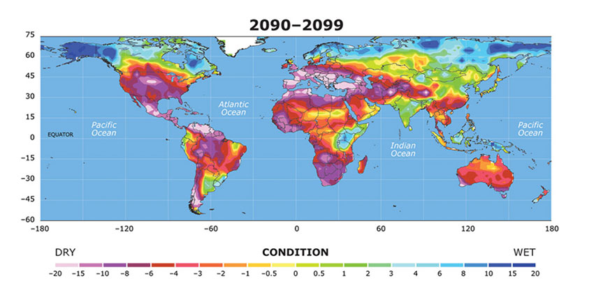 NCAR climate drought map Palmer index 2090-2099