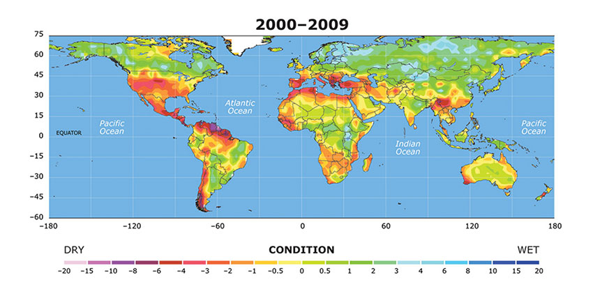 NCAR climate drought map Palmer index 2000-2009