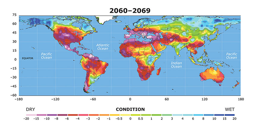 NCAR climate drought map Palmer index 2060-2069