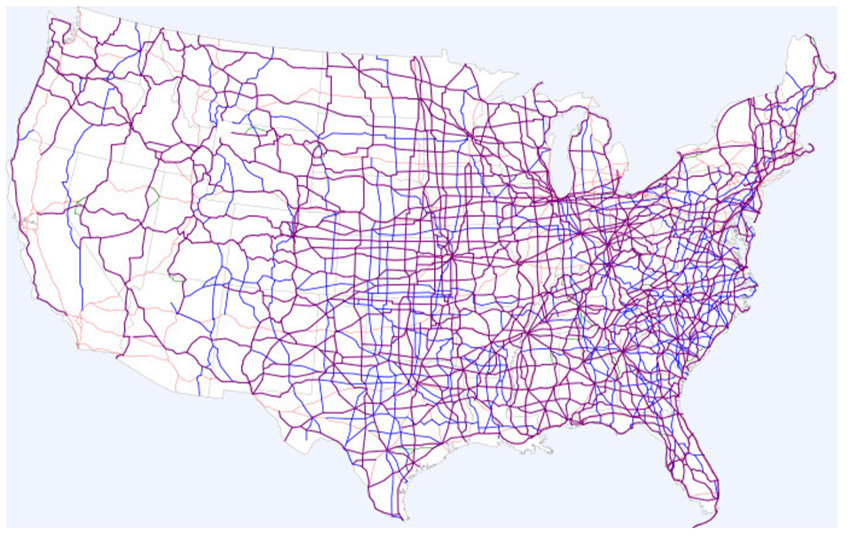 Map of road networks in the United States