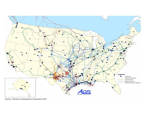 Map of national oil pipeline arrays