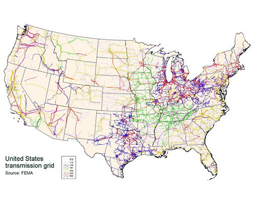 Map of nationwide high tension power lines